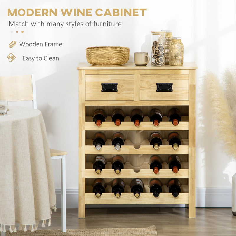 HOMCOM Liquor Cabinet Wine Storage Cabinet with 20-Bottle Wine Racks 2 Drawers for Kitchen Dining Room NaturalÂ WoodÂ Effect