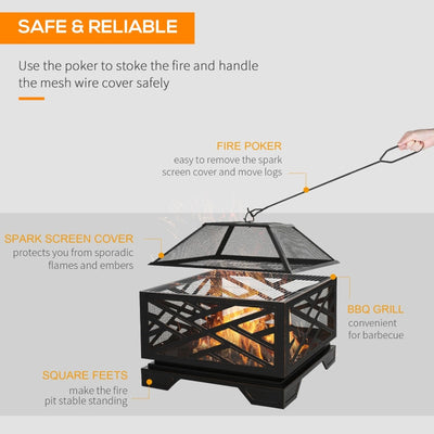 Metal Firepit Outdoor 2 In 1 Square Brazier