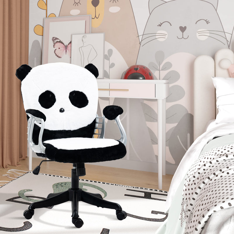 Linda silla de oficina Vinsetto, silla de escritorio con forma de panda esponjoso, reposabrazos acolchados, función de inclinación, altura ajustable, color blanco y negro