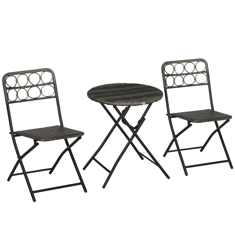 3 PCS Rattan Wicker Bistro Set - Grey