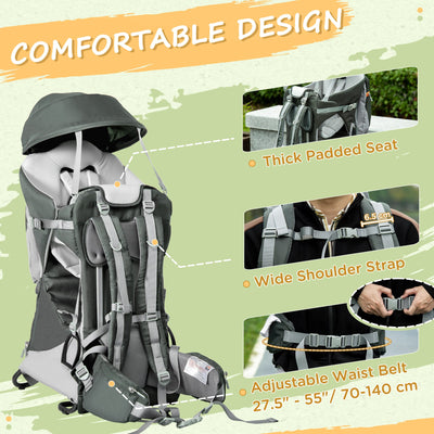 HOMCOM Toddler Hiking Backpack Carrier with Removable Small Bag, Outdoor Child Carrier with Stand, Rain Cover, Sunshade Shield, Adjustable Waist Belt