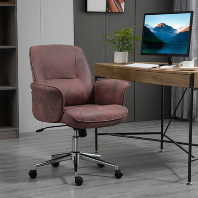 Vinsetto Microfibre Office Chair, Mid Back Computer Desk Chair with Swivel Wheels for Home Study, Bedroom, Red