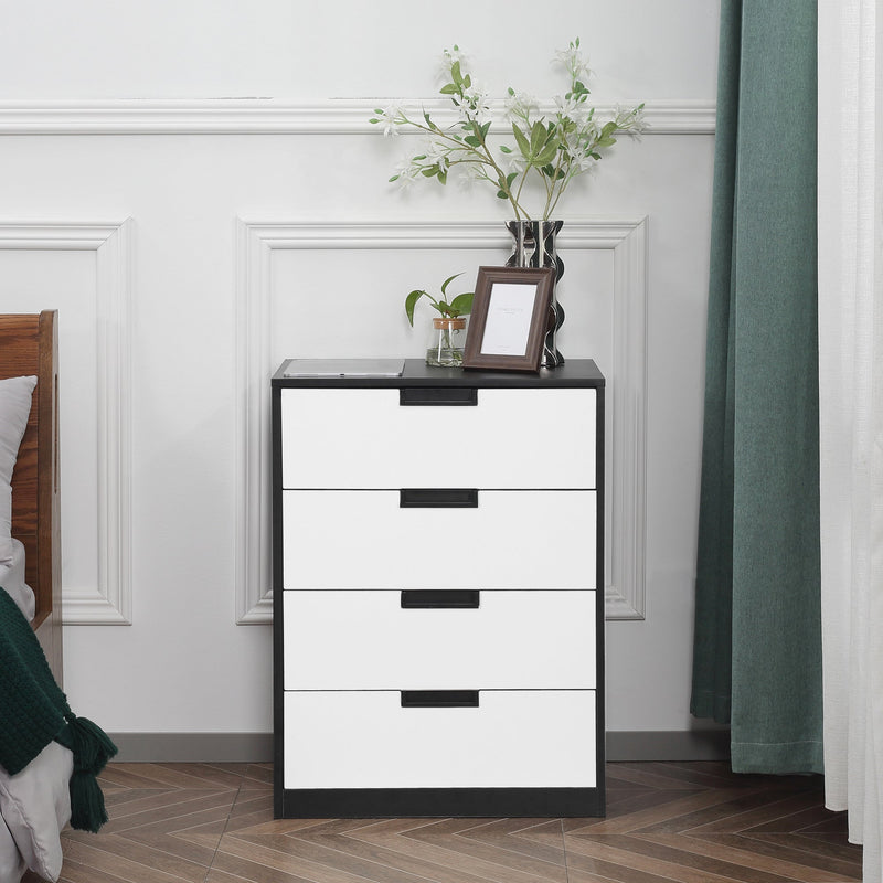 HOMCOM Drawer Chest, 4-Drawer Storage Cabinet Organiser for Bedroom, Living Room, 60cmx40cmx80cm, White and Black