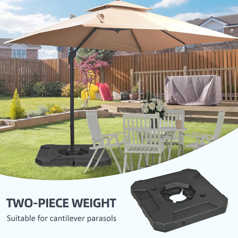 Outsunny Umbrella Weights for Cantilever Parasols, Set of 2 Heavy Duty Parasol Base Weights, 110kg Sand or 70kg Water Filled, Black