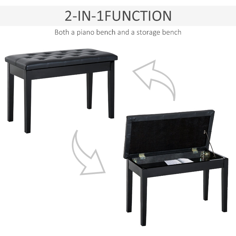 PU Leather Upholstered Piano Stool Makeup Bench, Black