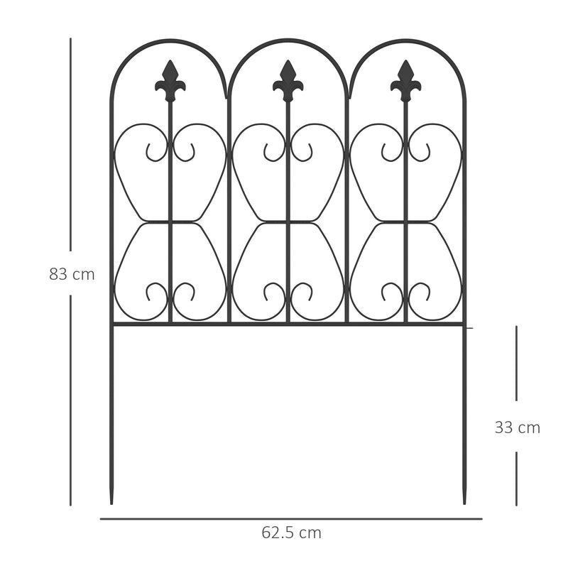 Outsunny Decorative Garden Fencing, 5PCs Outdoor Picket Fence Panels, Rustproof Metal Wire Landscape Flower Bed Border Edging Animal Barrier, Black