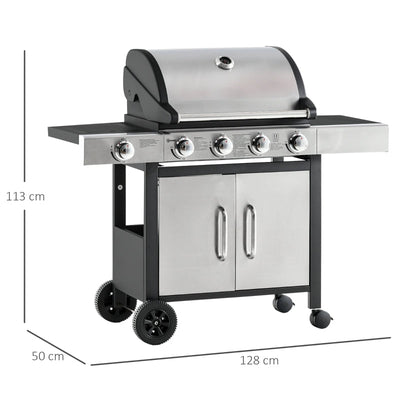 Gas Barbecue Grill 4+1 Burner Garden Smoker BBQ Trolley