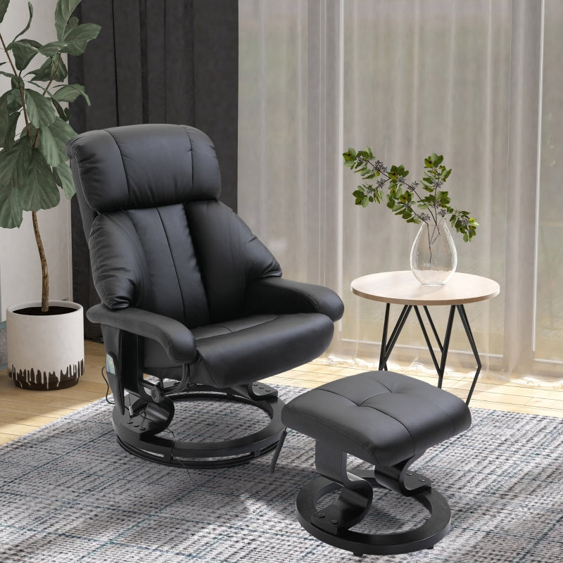 Faux Leather Ten-Point Massage Recliner And Footstool - Black