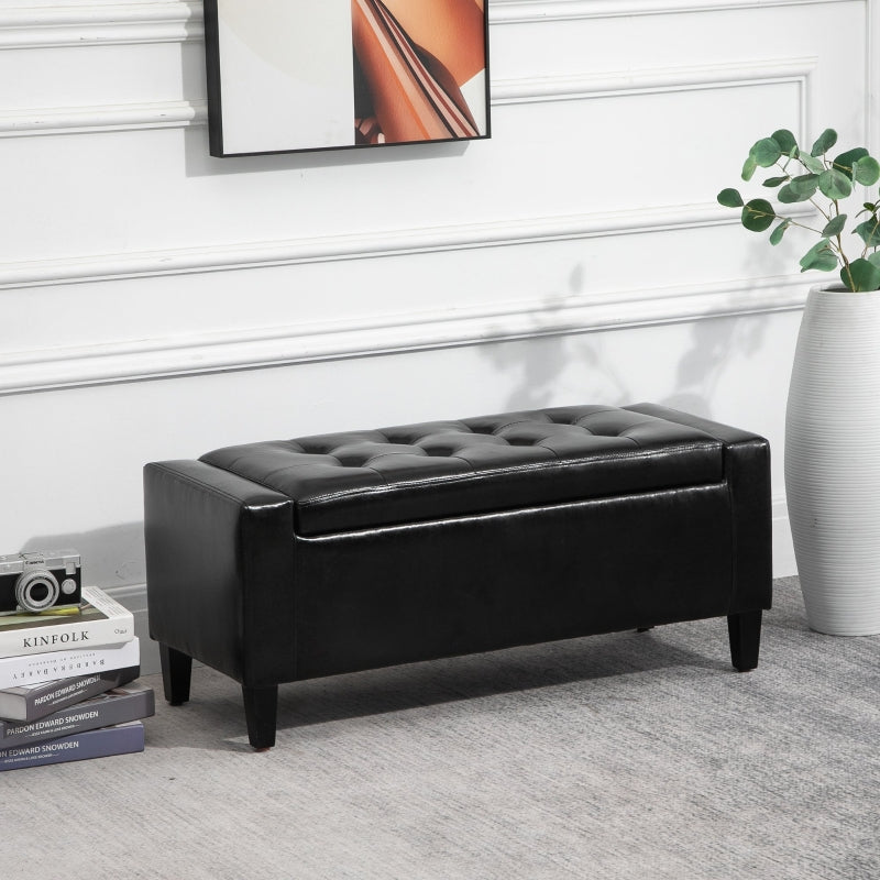 PU Leather Storage Ottoman Bench , Black