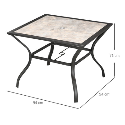 Outsunny Garden Table with Parasol Hole, Outdoor Dining Garden Table for 4, Square Patio Table with PC Board Tabletop for Patio, Backyard, Grey