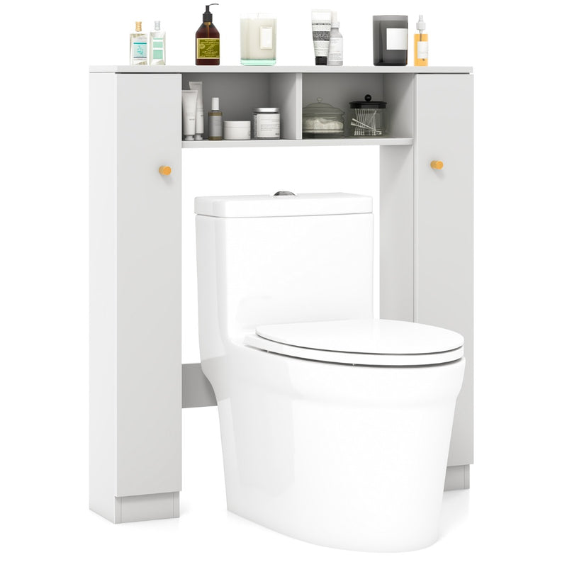 Mueble de almacenamiento para colocar sobre el inodoro con 2 compartimentos abiertos y 4 estantes ajustables, color blanco