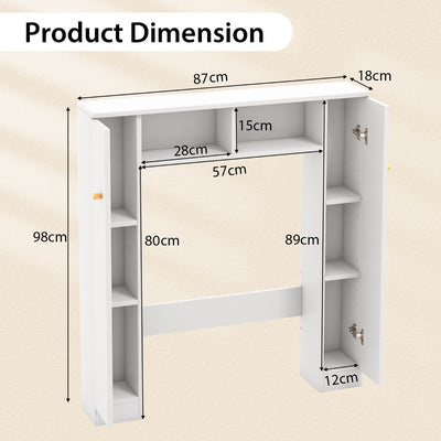 Mueble de almacenamiento para colocar sobre el inodoro con 2 compartimentos abiertos y 4 estantes ajustables, color blanco