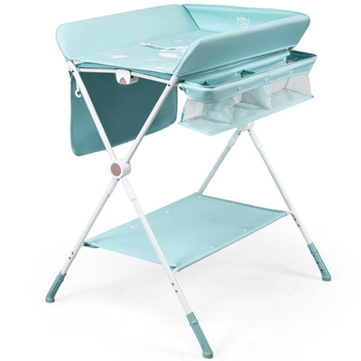 Portable Multi-purpose Diaper Station with Storage Rack and Adjustable Heights for Kids-Blue