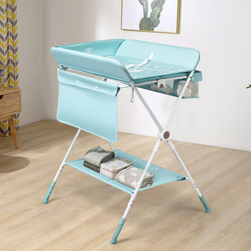 Portable Multi-purpose Diaper Station with Storage Rack and Adjustable Heights for Kids-Blue