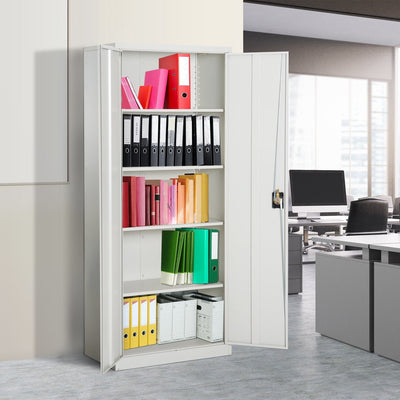 Filing Cabinet with2 Doors and 5 Compartments, Cold Rolled Steel-Cream White