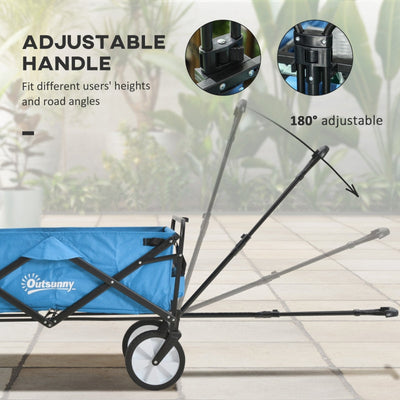 Pull Along Cart Folding Cargo Wagon Trailer Trolley - Blue