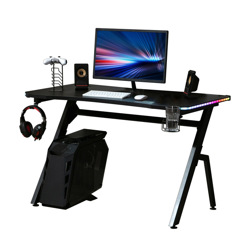 HOMCOM Gaming Desk Racing Style Home Office Ergonomic Computer Table Workstation with RGB LED Lights,  Black