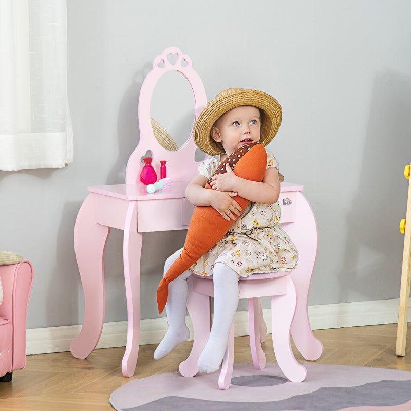 Kids Vanity Table And Stool Girls Dressing Set Make Up