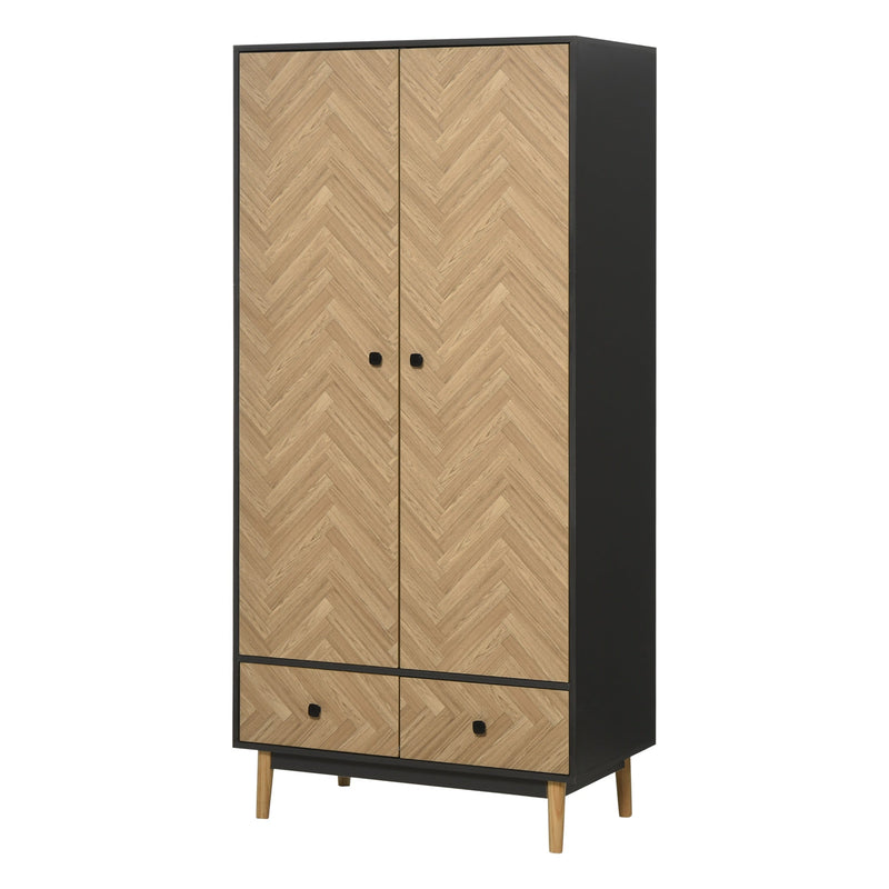 Particle Board Double Door Wardrobe - Grey/Oak