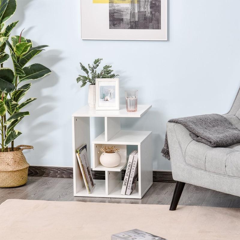 Side Table, 3 Tier End With Open Storage Shelves, White