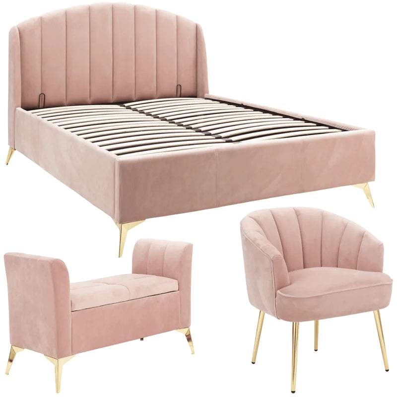 Pettine 3 Piece Bedroom Set in Pink - Lift Up Bed, Chair & Storage Ottoman