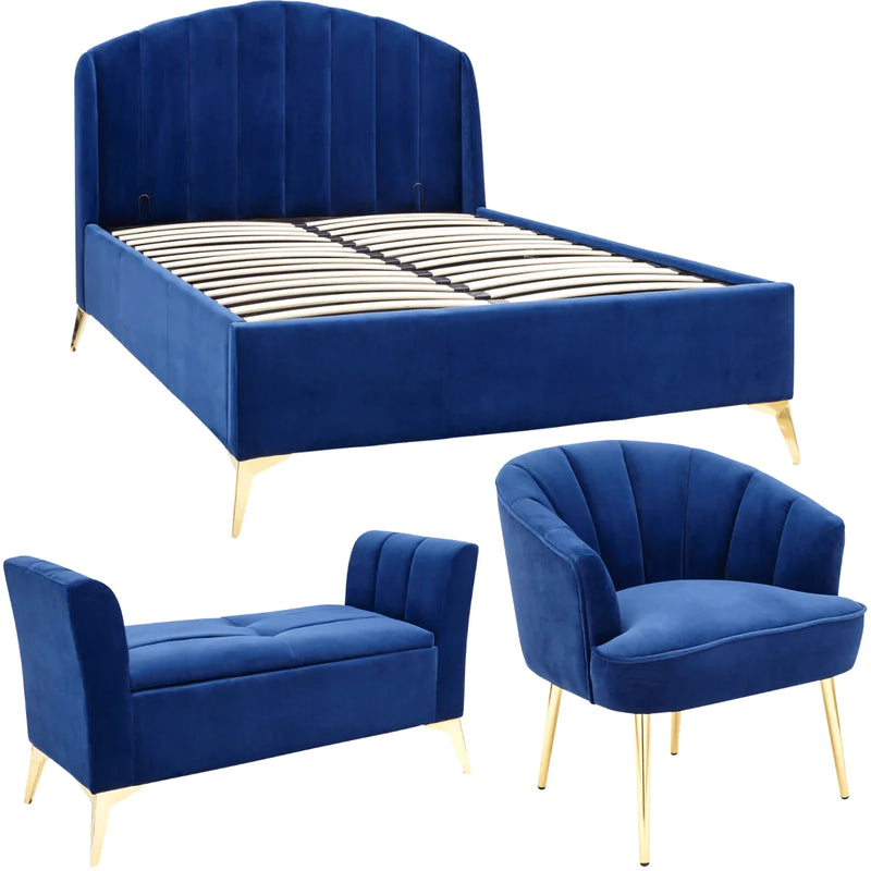 Pettine 3 Piece Bedroom Set in Royal Blue - Lift Up Bed, Chair & Storage Ottoman