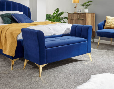 Pettine 3 Piece Bedroom Set in Royal Blue - Lift Up Bed, Chair & Storage Ottoman