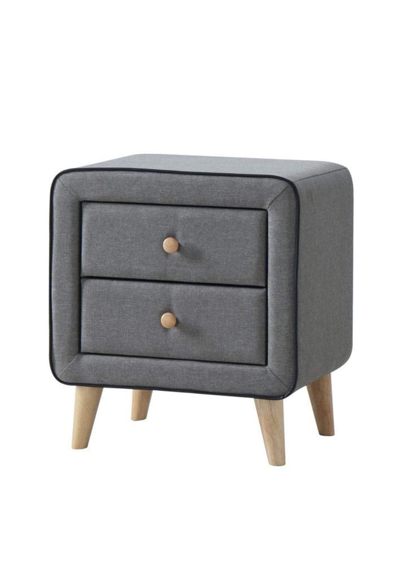 Stockholm Grey Fabric 2 Drawer Bedside Cabinet