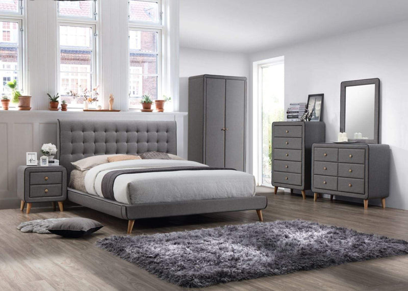 Stockholm Grey Fabric 2 Drawer Bedside Cabinet