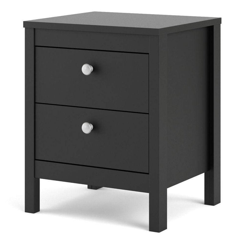 Madrid Bedside Table 2 Drawers In Matt Black