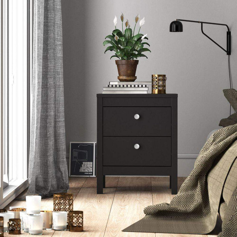 Madrid Bedside Table 2 Drawers In Matt Black