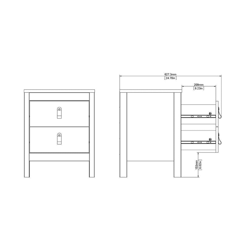 Madrid Bedside Table 2 Drawers In Matt Black