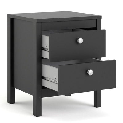 Madrid Bedside Table 2 Drawers In Matt Black