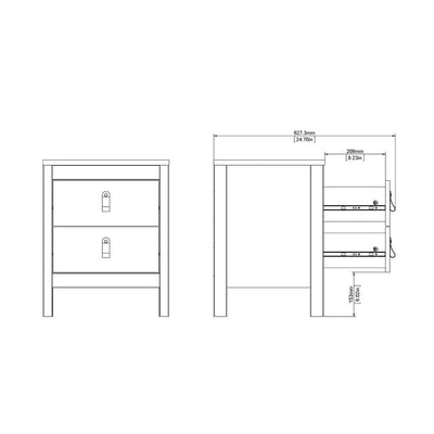 Madrid Bedside Table 2 Drawers In White