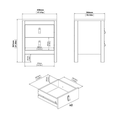 Madrid Bedside Table 2 Drawers In White