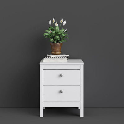 Madrid Bedside Table 2 Drawers In White