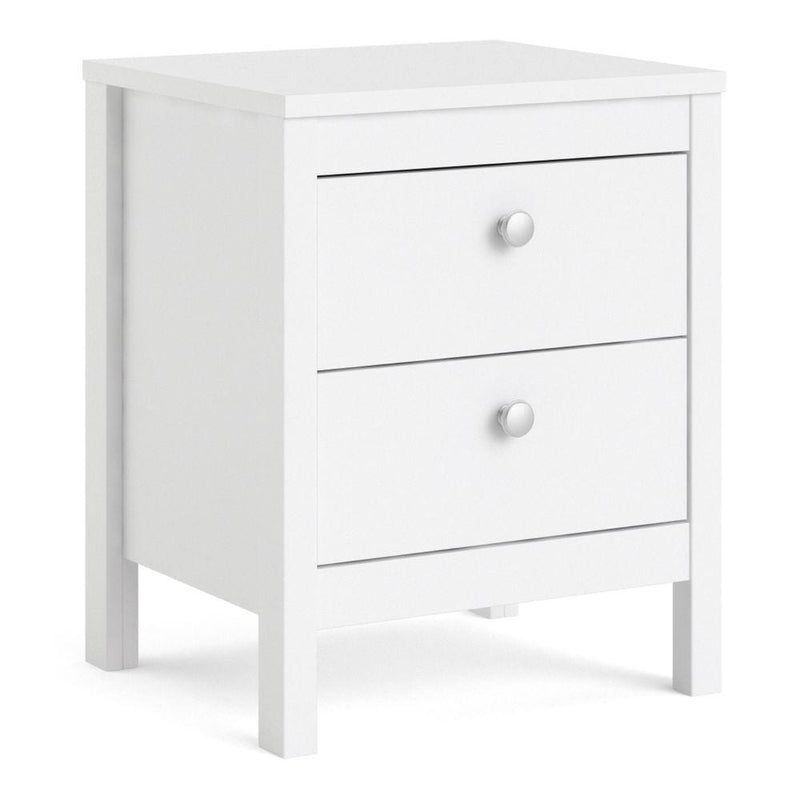 Madrid Bedside Table 2 Drawers In White