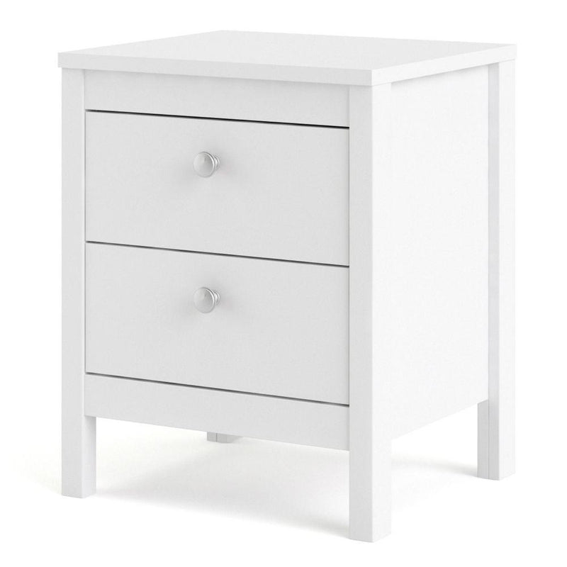 Madrid Bedside Table 2 Drawers In White