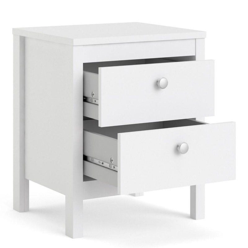 Madrid Bedside Table 2 Drawers In White