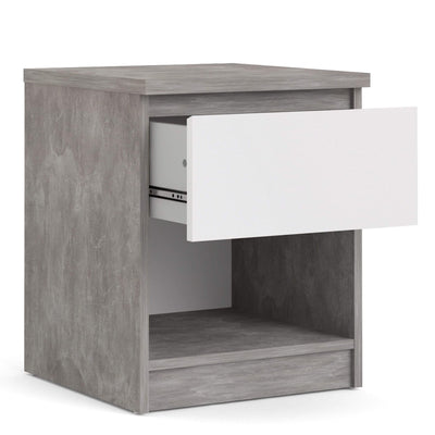 Naia Bedside - 1 Drawer 1 Shelf in Concrete and White High Gloss