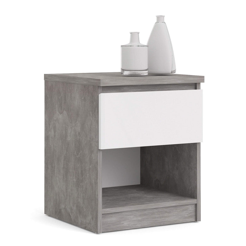 Naia Bedside - 1 Drawer 1 Shelf in Concrete and White High Gloss