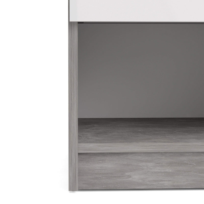 Naia Bedside - 1 Drawer 1 Shelf in Concrete and White High Gloss