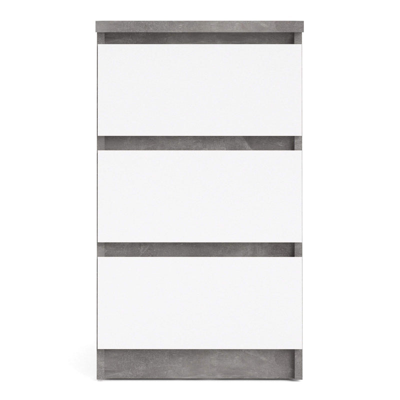 Naia Bedside - 3 Drawers in Concrete and White High Gloss