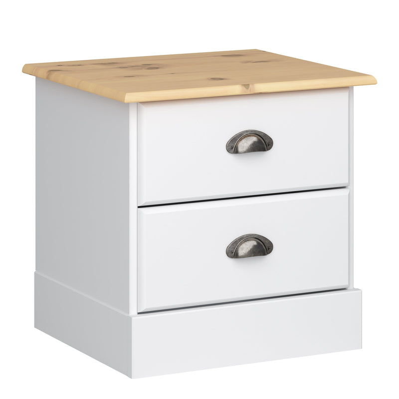 Nola 2 Drawer Bedside White & Pine