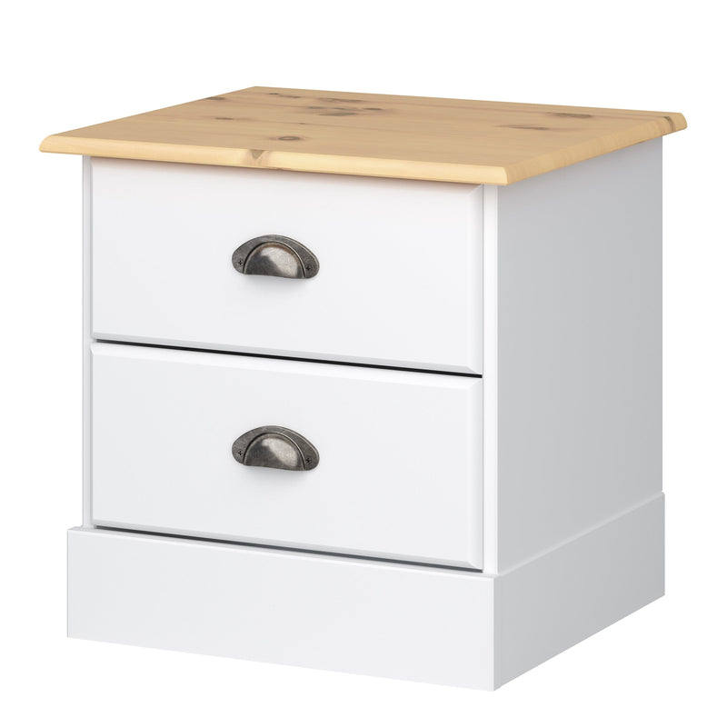 Nola 2 Drawer Bedside White & Pine