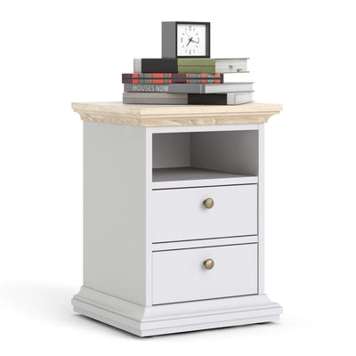 Paris Bedside 2 Drawers in White and Oak