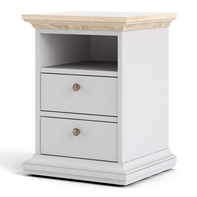 Paris Bedside 2 Drawers in White and Oak