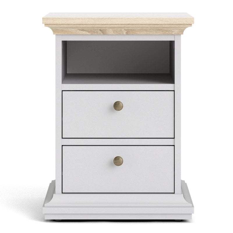 Paris Bedside 2 Drawers in White and Oak