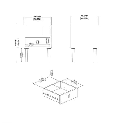 Rome Bedside 1 Drawer in Jackson Hickory Oak with White