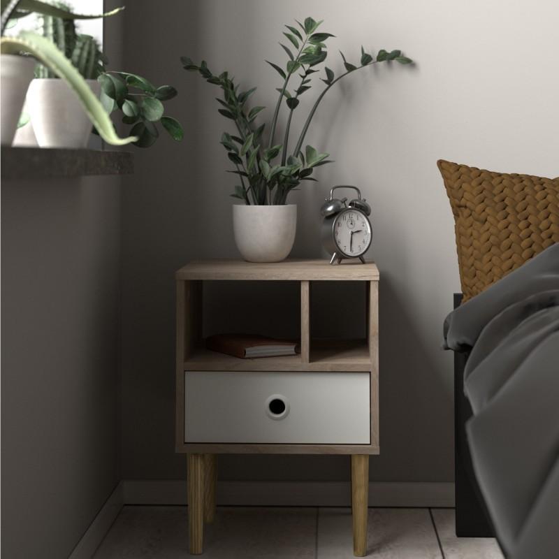 Rome Bedside 1 Drawer in Jackson Hickory Oak with White